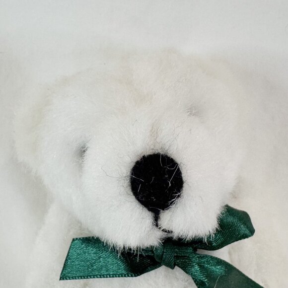 Little White Bear Jointed Arms & Legs w Green Bow Stuffed Animal Plush Teddy - Picture 2 of 4